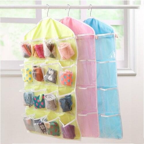 16 Grid Hanging Bag Bedroom Wall Door Closet Kitchen Bathroom Organizer Bag Cosmetic Jewelry Transparent Home Storage Pockets