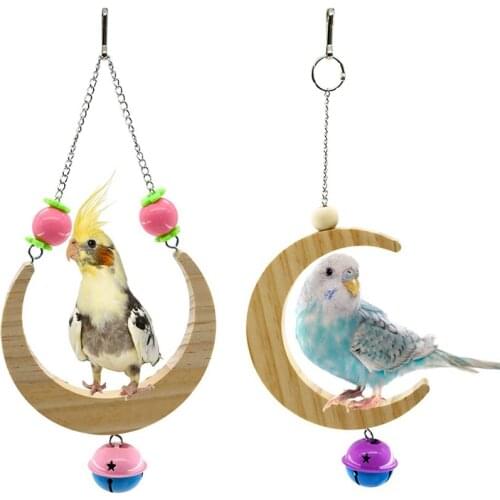 2pcs Bird Natural Wood Swing Toys with Bells Bird Hammock Bird Hanging Stand Perch for Small Birds Standing Training Parrot Toys