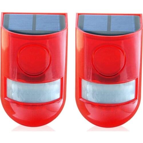 2 Pcs Solar Light Rechargeable Waterproof LED Sound Alarm Garden with Motion Sensor, Outdoor Flash for Home Use
