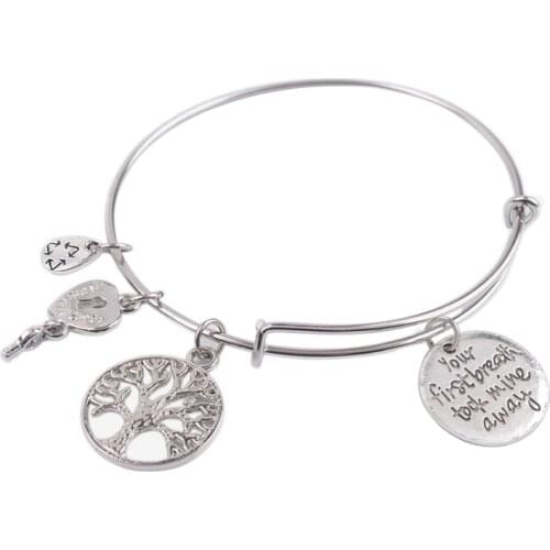 5PCS Expandable Wire Bangle Your first breath took mine away word Charm Bracelet #92123