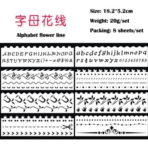 8pc Alphabet Flower Line Stencils Painting Template DIY Scrapbooking Album Decorative Accessories Drawing Office School Supplies