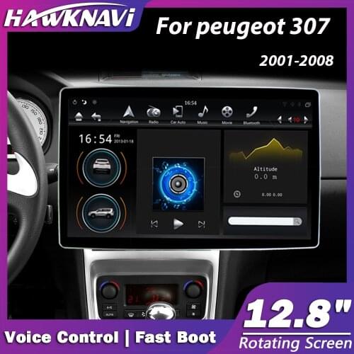 Hawknavi 12.8" Android Car Multimedia Player For Peugeot 307 2001-2008 GPS DVD Radio Navigation Headunit Carplay With PX6 DSP