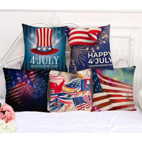 Throw Pillow Cases Happy USA Independence Day July 4th Cushion Cover 45x45cm Home Living Room Decoration Linen Pillowcover Decor