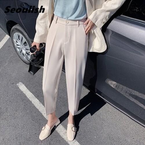 Seoulish 2021 New Formal Womens Harem Pants High Waist Solid Minimalism Pant Workwear Female Trouses Office Lady Spring Summer