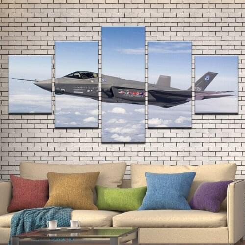 Lockheed Martin F-35 Lightning II HD Print Poster Modern Home Decor 5 Pcs Clouds Landscape Canvas Painting Wall Artwork