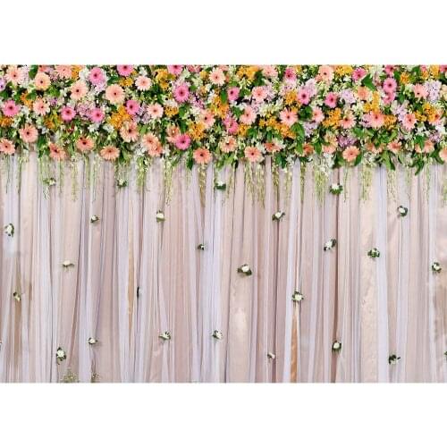 Pink Flowers Curtain Photographic Backdrop Custom Background for Valentines Day Wedding Children Birthday Photocall Fond Photo