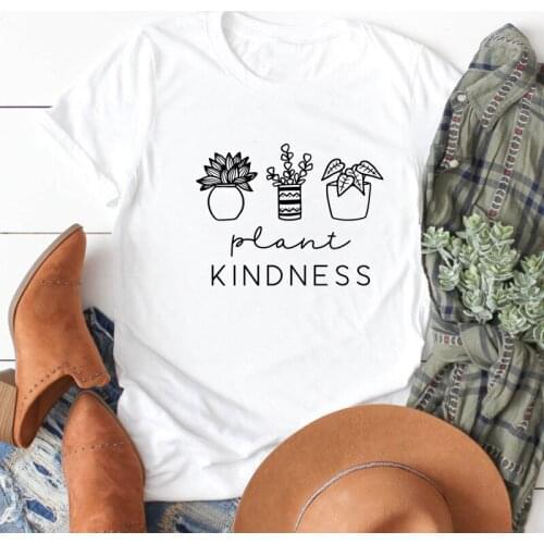 Plant Kindness 100% Cotton T-shirt Cute Plant Lady Vegetarian Top Tee Shirt Funny Women Hipster Christian Graphic Tshirt