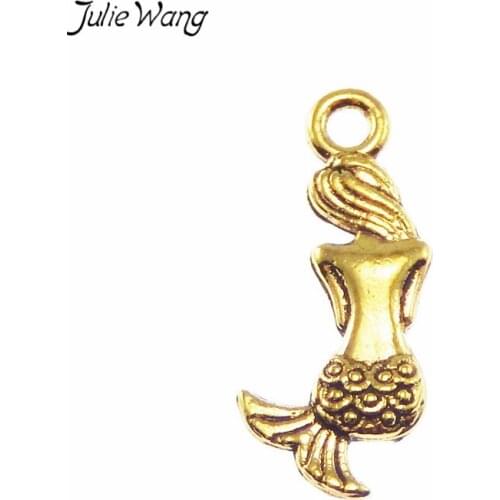Julie Wang 30PCS Stunning Gold Tone Color Alloy Mermaid Shape Exquisite Pendant Charm Handmade Dangle Earring Necklace Accessory