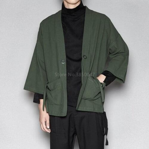 Japanese KimonoTraditional Cardigan Retro Solid Color Loose Coat Jacket Samurai Costumes Harajuku Streetwear Fashion Yukata Men