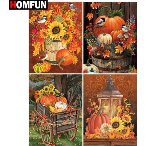 HOMFUN Paint With Diamond Embroidery "Pumpkin flower landscape" Diamond Painting Full Square Round Picture Of Rhinestone Decor
