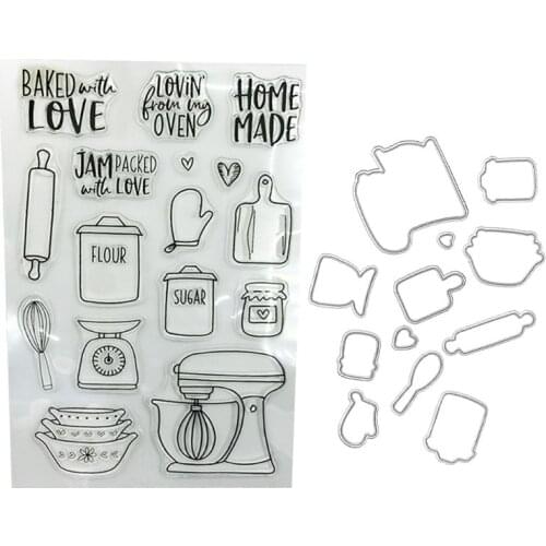 Kitchen ware Clear Stamps Seal+Cutting Dies Stencil Set DIY Scrapbooking 95AA
