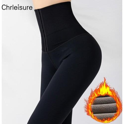 CHRLEISURE Winter Women Leggings Warm Thick High Waist Push Up Leggings Women Plus Velvet Solid Compression Stretchy Legging