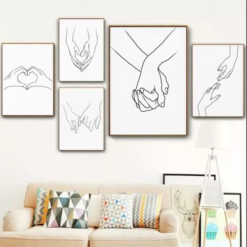Minimalist Line Couple Holding Hands Love Wall Art Canvas Painting Nordic Posters And Prints Wall Pictures For Living Room Decor