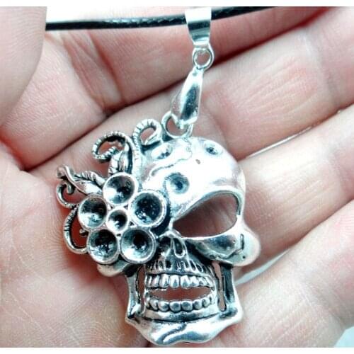 Fashion Alloy Ghost headPendant leather Chain charm Necklace Jewelry Gift amulet men women jewelry 1PC