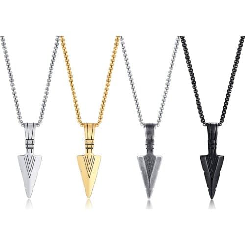 Rock Punk Vintage Viking Spear Arrowhead Kunai Primal Necklaces for Men Gothic Stainless Steel Tribal Pendant Male Gifts Jewelry