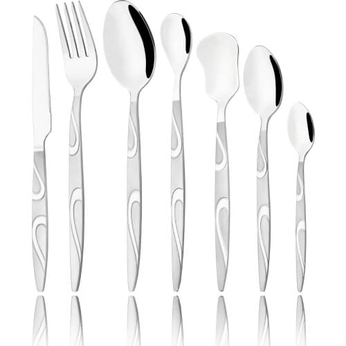 Stainless Steel Dinnerware Mirror Vintage Cutlery Set Knife Fork Ice Cream Spoon Creative Dessert Spoon Tableware Flatware Set