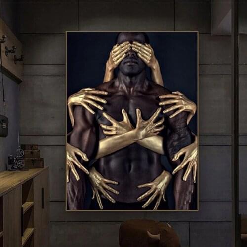 African Black Gold Naked Men and Women Wall Art Canvas Painting Poster and Prints Wall Picture for Living Room Decoration