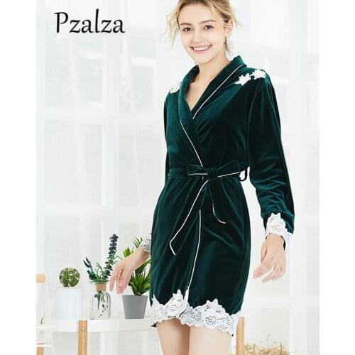 New Belt Elegant Nightgown Bath Robe Women Luxury Velour With Lace Sleepwear Robe Female Women Nightgowns Lady Nightwear