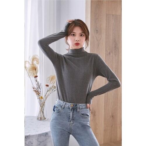 2019 Europe and America new sexy fashion Derong autumn and winter high collar T-Shirt Top