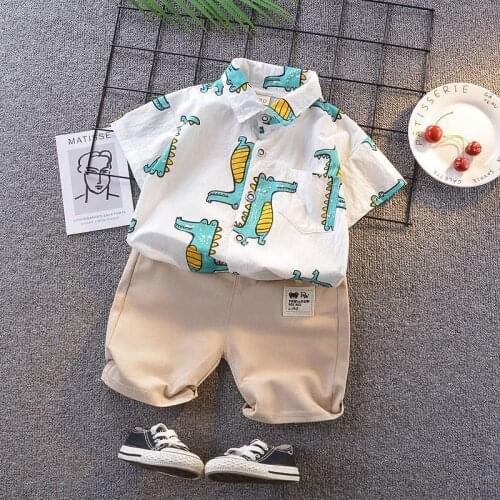 New Summer Kids Baby Clothes Set For Boys 1-5 Years Cut Cartoon Dinosaur Infant Clothing Suit Top T-shirt shorts Toddler Outfit