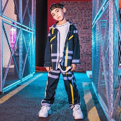 Hip-Hop Clothing Children Girls Jazz Dance Performance Costume Loose Shirt Suit Handsome Boys Hiphop Competition Wear DWY2683