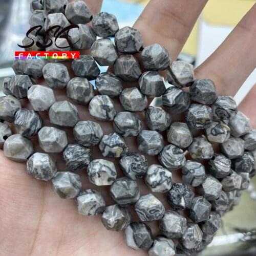 Faceted Natural Stone Map Jaspers Round Beads Loose Spacer Beads 15" Strand 6 8 10 MM Pick Size For Jewelry Making DIY Bracelets
