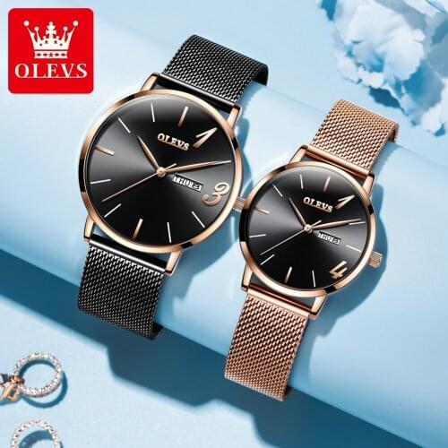 OLEVS 2021 Couple Watch Mens Watch Simple Luxury Quartz Wristwatch women Clock for Male Female Waterproof Lovers Thin Watch 2863