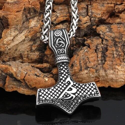 Nordic stainless steel axe odin wolf amulet talisman pendant necklace with Valknut Gift Bag