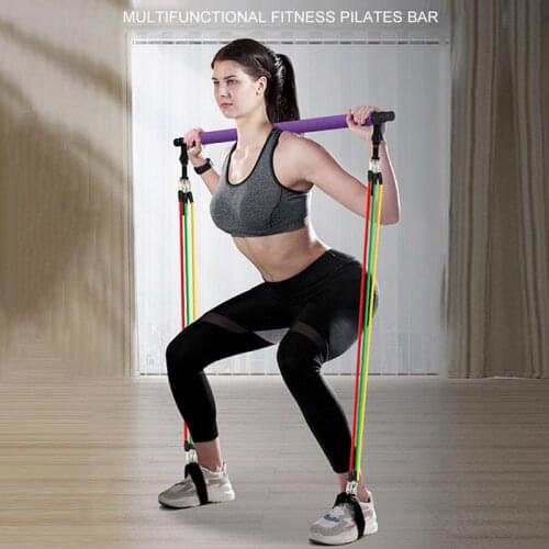 Adjustable Band Pilates Stick Suit Resistance Gym Exercise Muscle Power Tension Bar Pilates Bar Home Work Out Fitness Equipment