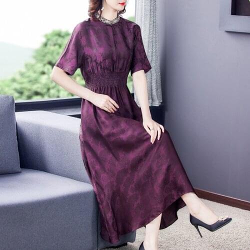 Spring Summer Loose 4XL Plus Size Casual Dress 2021 Purple Print Silk Vintage Midi Sundress Women Elegant Bodycon Party Vestidos