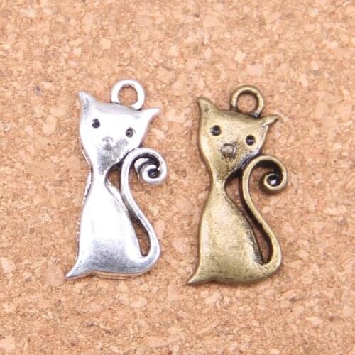 18pcs Charms cat 25x12mm Antique Pendants,Vintage Tibetan Silver Jewelry,DIY for bracelet necklace