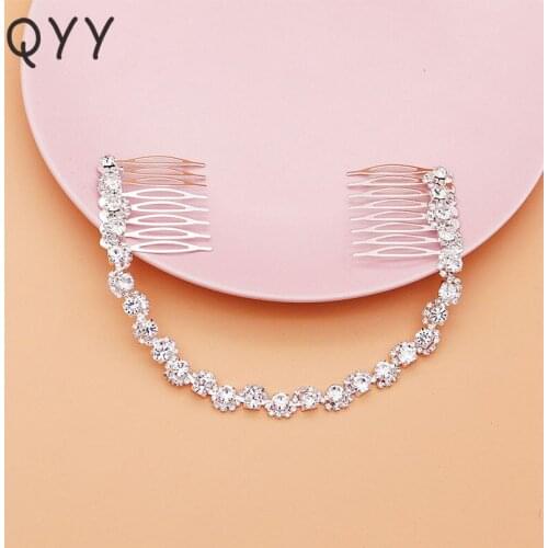 QYY Bridal Wedding Hair Accessories Rhinestone Headbands for Women Silver Color Hair Combs Party Bride Headpiece Ornaments Gift
