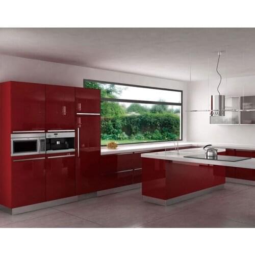 Rose red kitchen cabinets