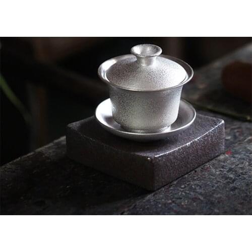 Handmade Sterling Silver 999 Silver Gaiwan Tea Cup Gaiwan Drinkware Kung Fu Cup Tea Set Supplies Tea Set Decoration Accessories