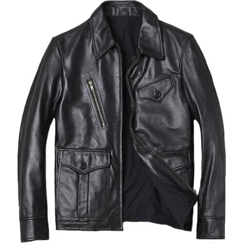 Special Offer! Mens Genuine Leather Jacket Top Layer Cowhide Casual Lapel Jacket Motorcycle Leather Jacket Outdoor Cycling Wear