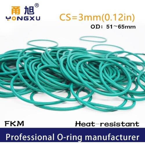 Green FKM fluororubber O-ring Seal CS3mm OD51/52/53/55/56/58/60/61/62/63/65*3mm Ring Gaskets Oil resistance Ring sealing Washer