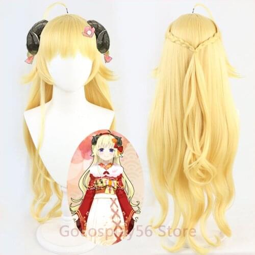 VTuber Tsunomaki Watame Wig Hololive Cosplay Watamelon Girls 90cm Long Braided Wavy Synthetic Hair Golden Blonde Kawaii Lolita