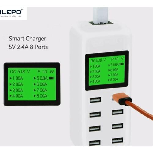 ILEPO 8 Ports Smart USB Fast Charger 5V 2.4A For iphone ipad Kindle Samsung xiaomi POCO Cell Phone Charger Socket With Cable