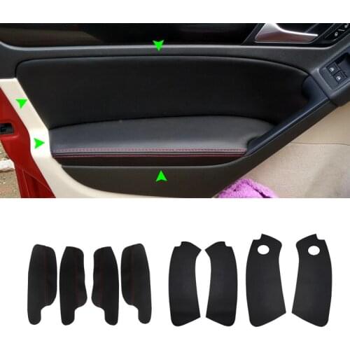 For VW Golf 6 2010 2011 2012 2013 4pcs Car Door Armrest Panel Microfiber Leather Protection Cover Trim