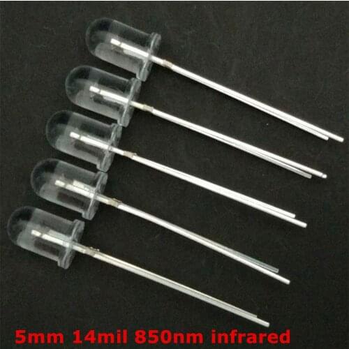 10pcs/lot 14mil 5mm Infrared diode IR LED 850nm Diode Through Hole Led Light Diode 30 degrees