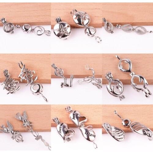 10Pcs/lot Heart Shaped I Love You Flower Fairy Girl Pendant Pearl Cage Locket Essential Oil Perfume Lovers Gift Jewelry