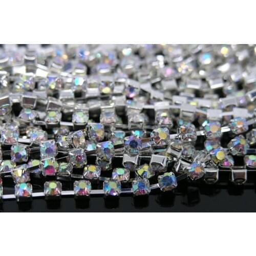 10 Yard 6mm SS28 Grade A Crystal AB Rhinestone Crystal Siver Chain Band Wedding Favor