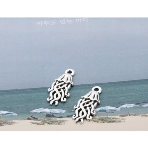 20pcs Silver Color Lovely Jellyfish Charms Metal Sea Animal Pendant Necklaces Ornaments Jewelry Handcraft 20X10mm A3333