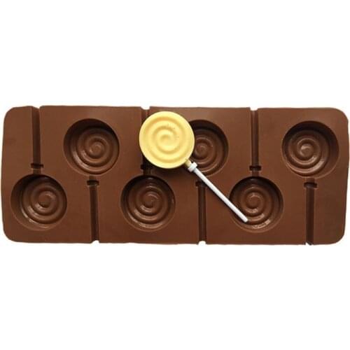 6-Cavity DIY Round Spiral Swirl Shape 3D Silicone Lollipop Mold Candy Chocolate Gummy Fondant Mould Bakeware Baking Tools Tray