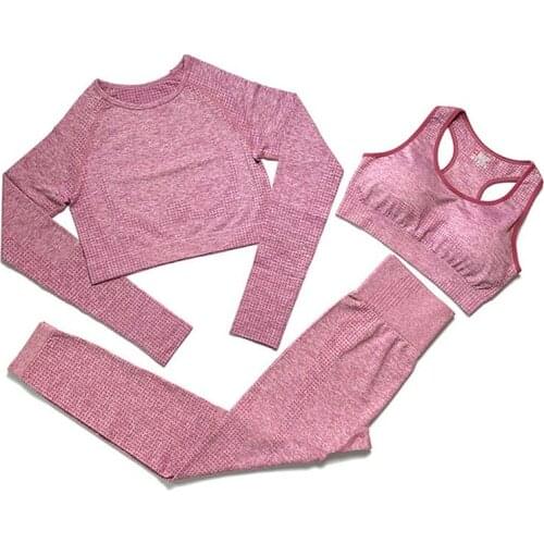 Seamless Yoga Suit Womens Sportswear Yoga Set Fitness Workout Clothes Athletic Wear Sports Gym Set Crop Top Long Sleeve Legging