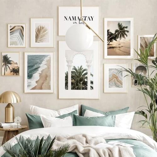 Boho Nature Beach Palm Arch Wall Art Canvas Paintings Golden Temple Poster Print Agate Picture BedRoom Interior Decoration