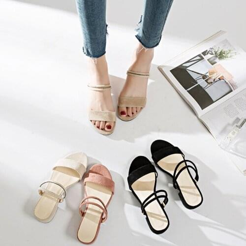 One shoe two wear womens sandals summer 2021 new thick-heeled mid-heel word with Roman outer wear fairy shoes