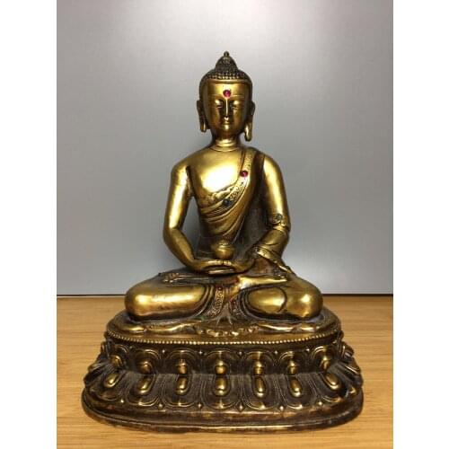 Home Decor 8" Tibet Buddhism Temple Old Bronze mosaic Gem Shakyamuni Medicine Buddha Statue Amitabha Enshrine the Buddha