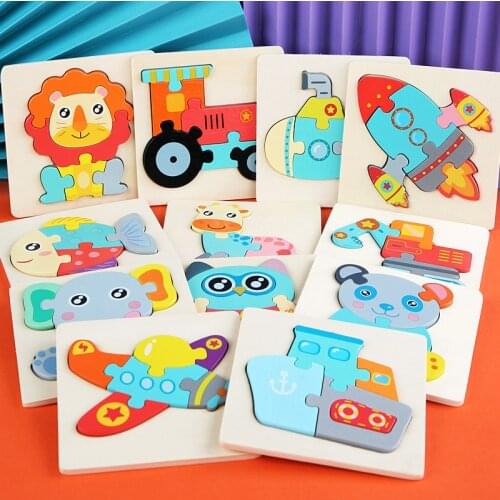 Baby Wooden Toys 3D Puzzle Cartoon Wood Puzzle Early Learning Education Geometric Puzzle Educational Toys for Children Gift