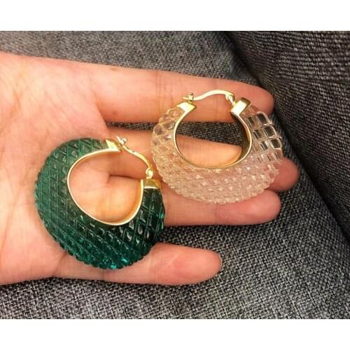 Personality Geometric circle Plastic Earrings Elegant charm moon earring Big Hoop Green earring women hip hop punk party jewelry